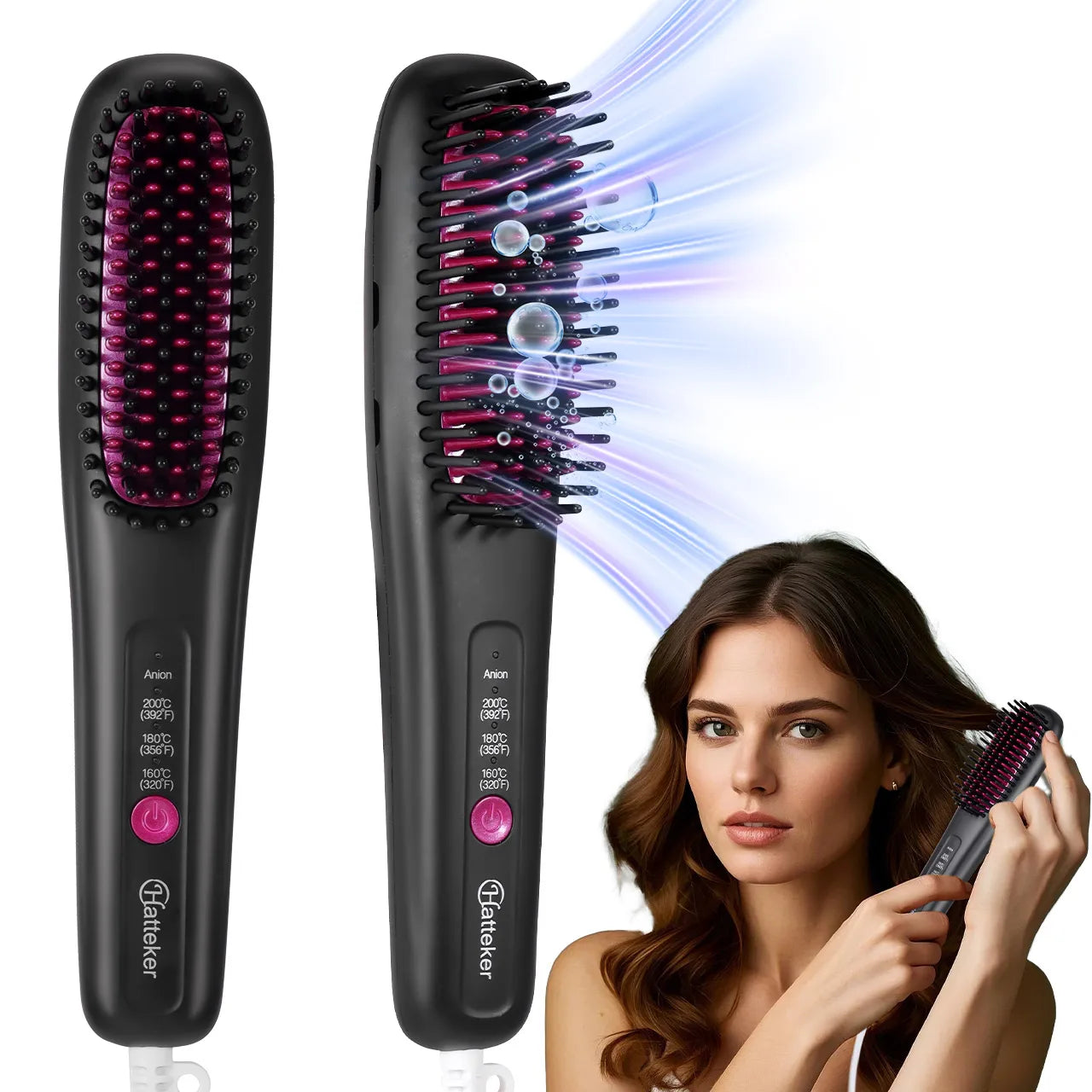 Cepillo Alisador De Cabello Hatteker HT-130 Profesional Iónico Cerámico